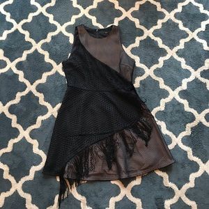 Adelyn Rae black ivory mesh fringe cocktail dress
